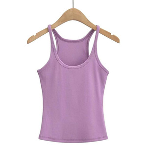 Mujeres transpirable sin mangas 100% algodón/fibra de bambú acanalado camisetas sin mangas muchos colores para la venta - Product Image 4