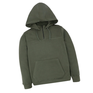 Sweat à capuche unisexe vert olive à demi-fermeture éclair en molleton de coton doux avec poche kangourou et sweat à capuche à cordon réglable - Product Image 3