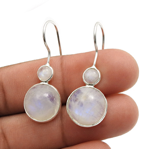 Pendientes colgantes de estilo clásico de Plata de Ley 925 con piedra lunar arcoíris Natural para mujer y niña, joyería hecha a mano para fiesta de cumpleaños - Product Image 4