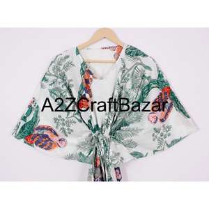 Organic Cotton <b>Short</b> Kaftan For Women Floral Print Beach <b>Dress</b> Summer Cruise Wear Relaxed Fit Breathable Casual Clothing - Product Image 2