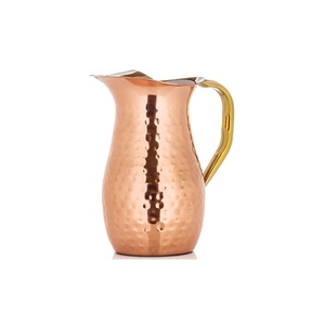 Hammered Shine Finished <b>Copper</b> Jug With Lid & Brass Knob 6 Hammered Glass Set for Serving Water Home Kitchen Use - Product Image 6