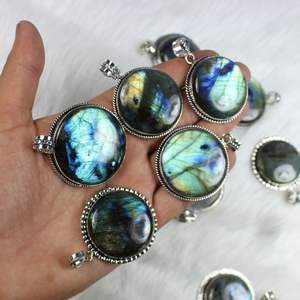 Belle qualité lisse poli à la main multi-labradorite collier de pierres précieuses Style bohème Designer Collet pendentif bijoux - Product Image 4