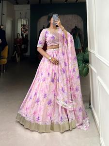 Elegante diseñador de Bollywood para mujer, Ropa Étnica, venta al por mayor, estampado Floral, Georgette pesado, Lehenga Choli, conjunto surtido de colores Pastel - Product Image 4