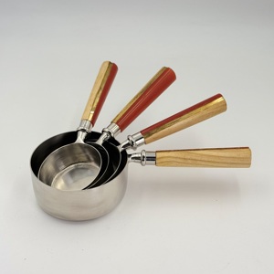 High Quality Stainless Steel with <b>Resin</b> & Wooden Handle with Mirror Polish Measuring Cups for Measure Powder <b>Liquid</b> - Product Image 1