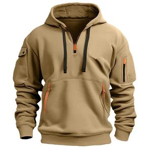 2024 New Fashion Casual Sweatshirt Top for <b>Men</b> and Women Multi Pocket Zipper Fleece Hooded Pullover Plus Size Loose Fit - Product Image 4