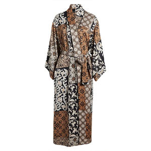 Robes Femmes Bain Longue Polyester Robe Longueur Genou Solide Satin Soie Robes - Product Image 5