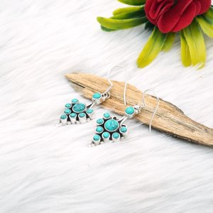 ต่างหูเงินสเตอร์ลิง925ต่างหูพลอยสีฟ้าเทอร์ควอยซ์ธรรมชาติสไตล์ Boho สำหรับงานแต่งงานของขวัญที่สมบูรณ์แบบสำหรับเธอ - Product Image 2