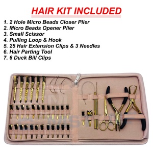 Professional Stainless Steel Hair Extension <b>Tool</b> Kit 2 Hole Micro Bead Closer <b>Plier</b> Opener <b>Plier</b> Pulling Loop Clips Needles - Product Image 1