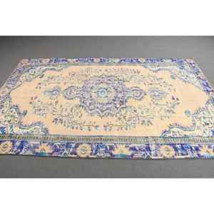 Alfombra Turca Vintage, Alfombra Grande de 5.3x8.4 pies, Alfombra de Lana Azul Beige Estilo Suroeste - Product Image 2
