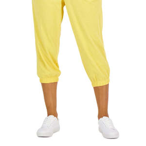 Pantaloni Capri da Donna ID Ideology Stile Retrò a Vita Alta Gialli Traspiranti a Zampa d'Elefante con Tecnica Stropicciata per l'Estate - Product Image 3