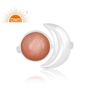 Plata de ley fina de alta calidad, piedra de luna de melocotón Natural, piedra preciosa, piedra de media luna, anillo ajustable, fabricante de joyería personalizada - Product Image 2