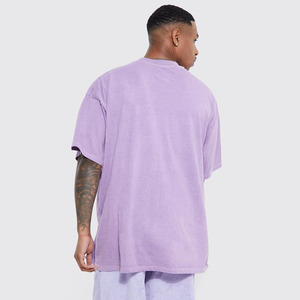 T-shirt basique surdimensionné lavande à épaules tombantes pour hommes, personnalisé avec logo imprimé sur le devant, tissu tricoté - Product Image 5