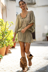 Traditional Embroidered Paisley Summer Beach Wear Tunic Bikini Cover Bohemian Short <b>Dress</b> Eco-Friendly Breathable <b>Sun</b> <b>Dress</b> - Product Image 4