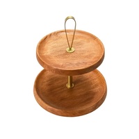 Support à gâteau rond à 2 niveaux en bois d'acacia écologique, présentoir à desserts et plateau de service pour cupcakes/fruits, idéal pour les pâtisseries et les mariages