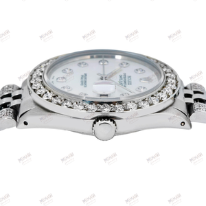 Montre en diamant de luxe avec cadran en nacre rose et date, lunette complète et bracelet pour femmes, montre élégante de bijoux hip-hop - Product Image 4