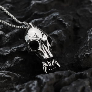 yunnique Retro Punk Single-Sided Skull Pendant Necklace Stainless Steel with <b>Titanium</b> Trendy Retro Style for Men Women - Product Image 4