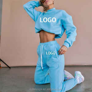 ชุดวอร์มครอปมีฮู้ดสำหรับผู้หญิงชุดวอร์มครอปมีกระเป๋า2ชิ้นชุดกางเกงวิ่งออกกำลังกายสำหรับฤดูหนาว - Product Image 1