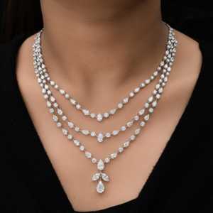 Sparkling 18k Sterling <b>Silver</b> Gold Plated Lab Grown Multi-Shape Diamond <b>Necklace</b> IGI Certified Luxury Bridal Jewellery Unisex - Product Image 1