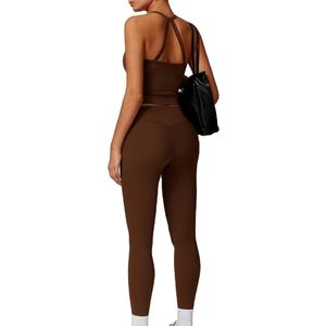 Ensemble de yoga sans coutures pour femmes, leggings taille haute avec soutien-gorge de sport, vêtements de sport pour la gymnastique, l'entraînement, le fitness, vêtements d'entraînement extensibles - Product Image 2