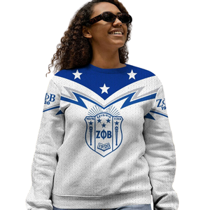 Zeta Phi Beta Sorority Divine Nine 1920 Pull en tricot ZPhiB Bleu Blanc Chenille Patch Greek Life Premium Top Wear - Product Image 4