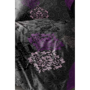 Leylazar Plum Luxury Satin Double Duvet Cover <b>Set</b> 4-Piece Jacquard Woven Floral Bedding for King Twin Sizes <b>Comforter</b> Included - Product Image 2