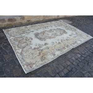 Tapis Turc Vintage 6.8 X 10.1ft Grande Surface Classique Beige Laine Patchwork Design Rectangle Couloir Motif Latex pour Décoration de Chambre - Product Image 3