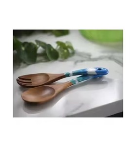 High Quality Wood & Resin Spoon Salad Server Crafts Latest 2 Shade Resin Handle For Restaurants <b>Used</b> - Product Image 1