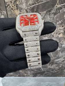 Montre automatique en diamant Moissanite VVS1, verre de haute qualité, unisexe, boîtier carré en acier inoxydable, blanc rouge, date, mécanique japonaise - Product Image 3