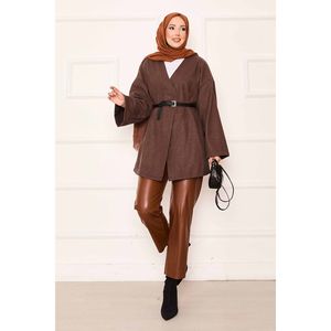 Elegante Abrigo de Cachemira Color Café para Mujer, Estilo Blazer de Lujo, con Cuello de Piel, Gabardina Larga de Tela Tejida, Talla XL, Estampado - Product Image 4