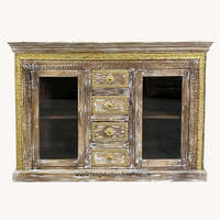 Meubles de maison rustique blanc, commode à tiroirs de détresse, armoire en bois de ferme, Style folklorique, sculpté, armoire de rangement en bois massif, armoire en verre