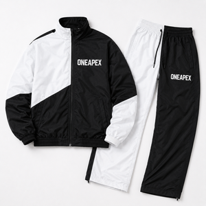 Conjunto Deportivo Cortavientos para Hombre en Blanco y Negro, Chaqueta Deportiva con Cierre Completo y Pantalones a Juego, Estilo Urbano - Product Image 4