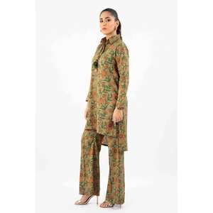 Conjunto de Traje de Lino Verde para Mujer, Sin Coser e Impreso, de 2 Piezas - Product Image 3