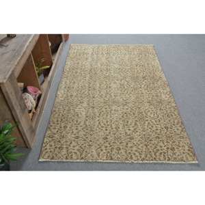 Alfombra turca vintage clásica beige marrón 3,9x6,3 pies de área grande de lana de retazos con respaldo de látex para pasillo o dormitorio - Product Image 3