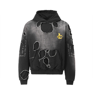 Sweat à capuche personnalisé pour hommes en détresse lavé à l'acide aspect vintage broderie à la machine sweat à capuche personnalisé avec des points de suture à la main pour hommes - Product Image 1