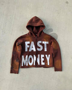 Sweat à capuche à fermeture éclair pour homme avec applique étoile «Fast Money» en détresse Style streetwear unique en plusieurs couleurs - Product Image 6