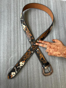 เข็มขัดหนังแท้สำหรับผู้หญิงและผู้ชาย, เข็มขัดหนังแท้สไตล์ตะวันตกอุปกรณ์มือวาดลายดอกไม้ทำด้วยมือ - Product Image 3