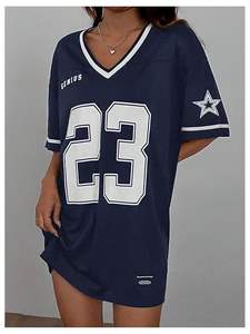 เสื้อเจอร์ซีย์ฟุตบอลคอวีขนาดใหญ่พิเศษใส่สบายมีสไตล์ยูนิเซ็กส์ใส่ Y2k - Product Image 2