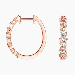 Pendientes de aro de Baguette de diamantes de 14 quilates de lujo modernos, joyería elegante de oro rosa al por mayor para mercados de exportación globales - Product Image 2