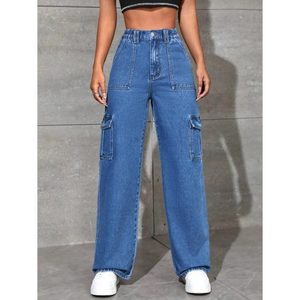 Jeans Cargo de Mezclilla para Mujer, Color Azul Piedra, Cintura Alta, 6 Bolsillos, Corte Holgado, Transpirables, Ecológicos, Estilo Vintage, Tallas 26 a 40 - Product Image 5