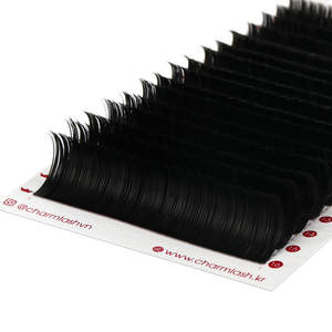 Juego de extensiones de pestañas planas clásicas personalizadas CharmLash 0,1-0,2 fibra PBT extensiones de pestañas elipse planas pestañas de visón al por mayor BC - Product Image 1