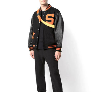 Veste universitaire d'hiver personnalisée grande taille pour hommes, manches en cuir de laine, patchs universitaires en chenille brodés de moutons, Letterman Baseball - Product Image 4