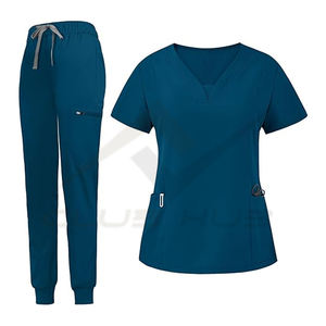 ชุดสูทสำหรับโรงพยาบาลของผู้หญิงกางเกงวิ่งขายาวคอวีแบบเรียวขาเรียวระบายอากาศได้มีการตรวจสอบเข็ม - Product Image 1