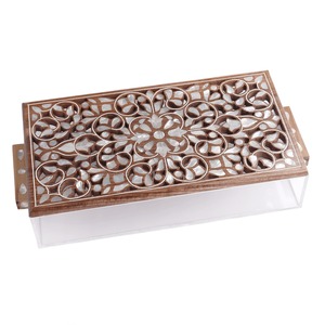 Caja decorativa acrílica de edición de lujo con tapa de madera con incrustaciones de fregona perfecta para delicias de Ramadán, chocolates Eid y regalos de fiesta - Product Image 1