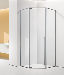 Cabina de ducha de esquina de vidrio templado de lujo con puerta pivotante elegante para villas y apartamentos-Producto de tocador de baño - Product Image 4