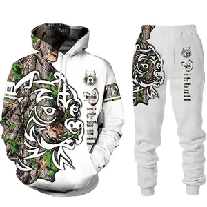 ชุดกีฬาผ้าโพลีเอสเตอร์ผ้าคอตตอนชุดวอร์มแบบสั่งตัดสำหรับผู้ชายเสื้อมีฮู้ดและกางเกงทรงหลวมขนาดใหญ่ - Product Image 3