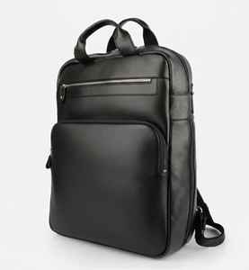 Sac à dos pour ordinateur portable en cuir véritable noir, unisexe, pour les voyages d'affaires, extensible, avec fermeture éclair, résistant à l'eau, grande capacité - Product Image 1