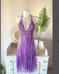 Robe en macramé violet, vêtements de villégiature pour femmes, robe de plage en macramé pour femmes - Product Image 2
