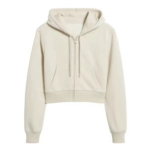 2024 Venta al por mayor Venta caliente Niñas Oversize Zip up Crop Hoodie Acid Washed Blank Cropped Tops Loose Vintage Hoodie Mujer 2025 - Product Image 5