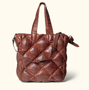 Classic brown leather <b>tote</b> <b>with</b> braided handles and front <b>pockets</b>. Available at wholesale prices. - Product Image 4
