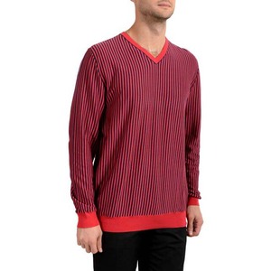 เสื้อสเวตเตอร์ถักคอวีแขนยาวสำหรับผู้ชายเสื้อสเวตเตอร์ถักแบบลำลองสีทึบลายทางระบายอากาศ2025แฟชั่นใหม่ - Product Image 2